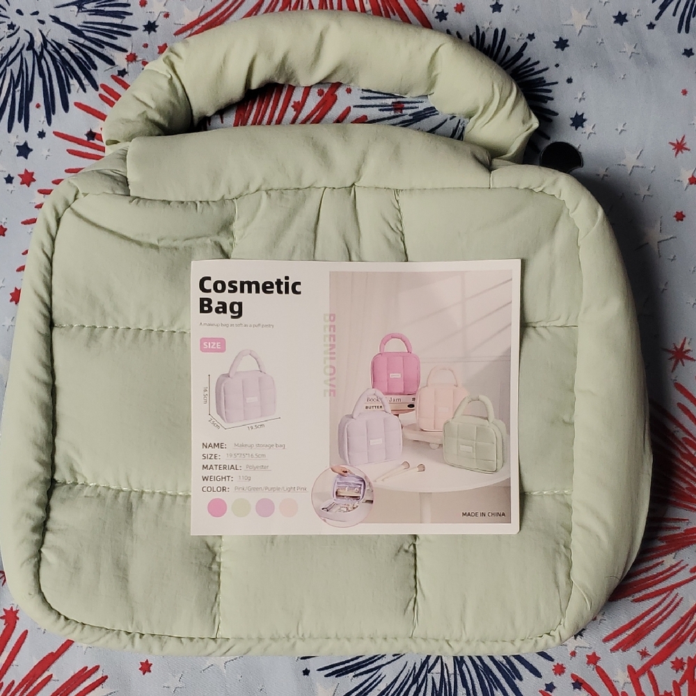 Mint Green Quilted Cosmetic Bag
